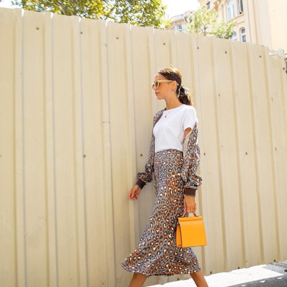Set of Satin Bomber and Skirt - blue leopard print - Picture 4 of 8
